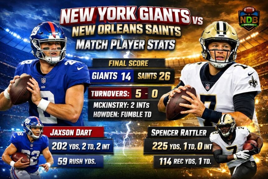 New York Giants vs New Orleans Saints Match Player Stats